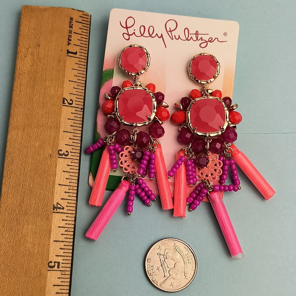 Lilly Pulitzer Statement Pirced Post Earrings Tassel Be Waterside Amaren… - Picture 8 of 11